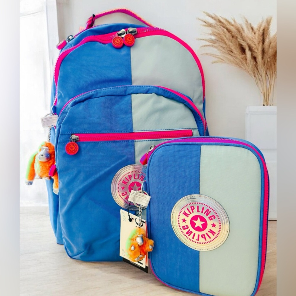 Kipling Seoul Large 15" Laptop Backpack 100 Pencil Case Blue Bouncy College Set